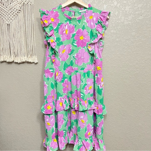 Staccato women sz M BRIDGET FLORAL TIERED RUFFLE DRESS - KELLY GREEN - Picture 3 of 12